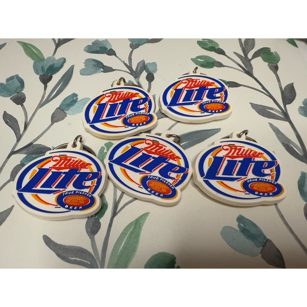 Vintage 90s Miller Lite Beer Keychains Lot of 5 Rubber Logo 1.2x2"‎